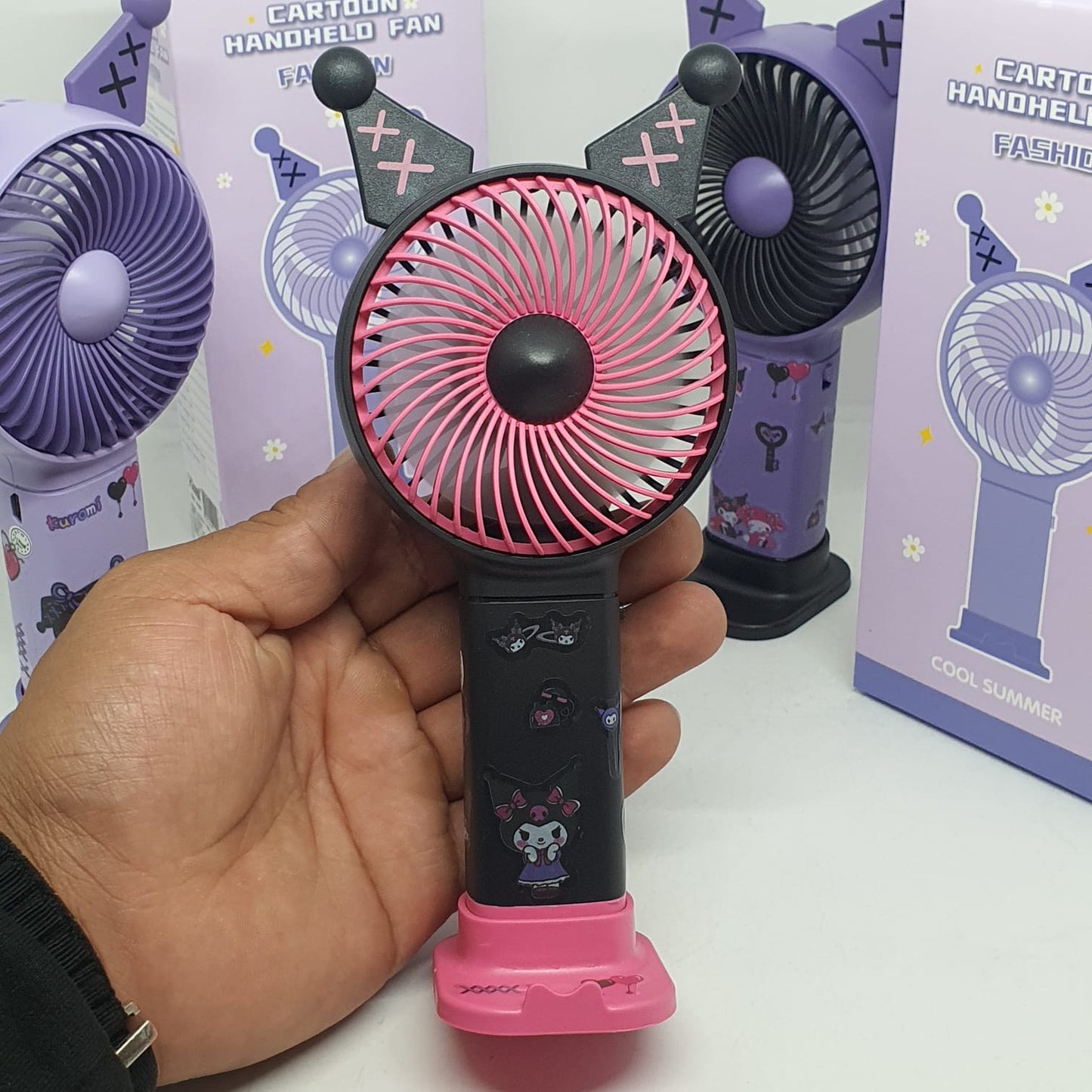 3 VENTILADOR KUROMI DE BOLSILLO CON PEGATINAS [FS4009]