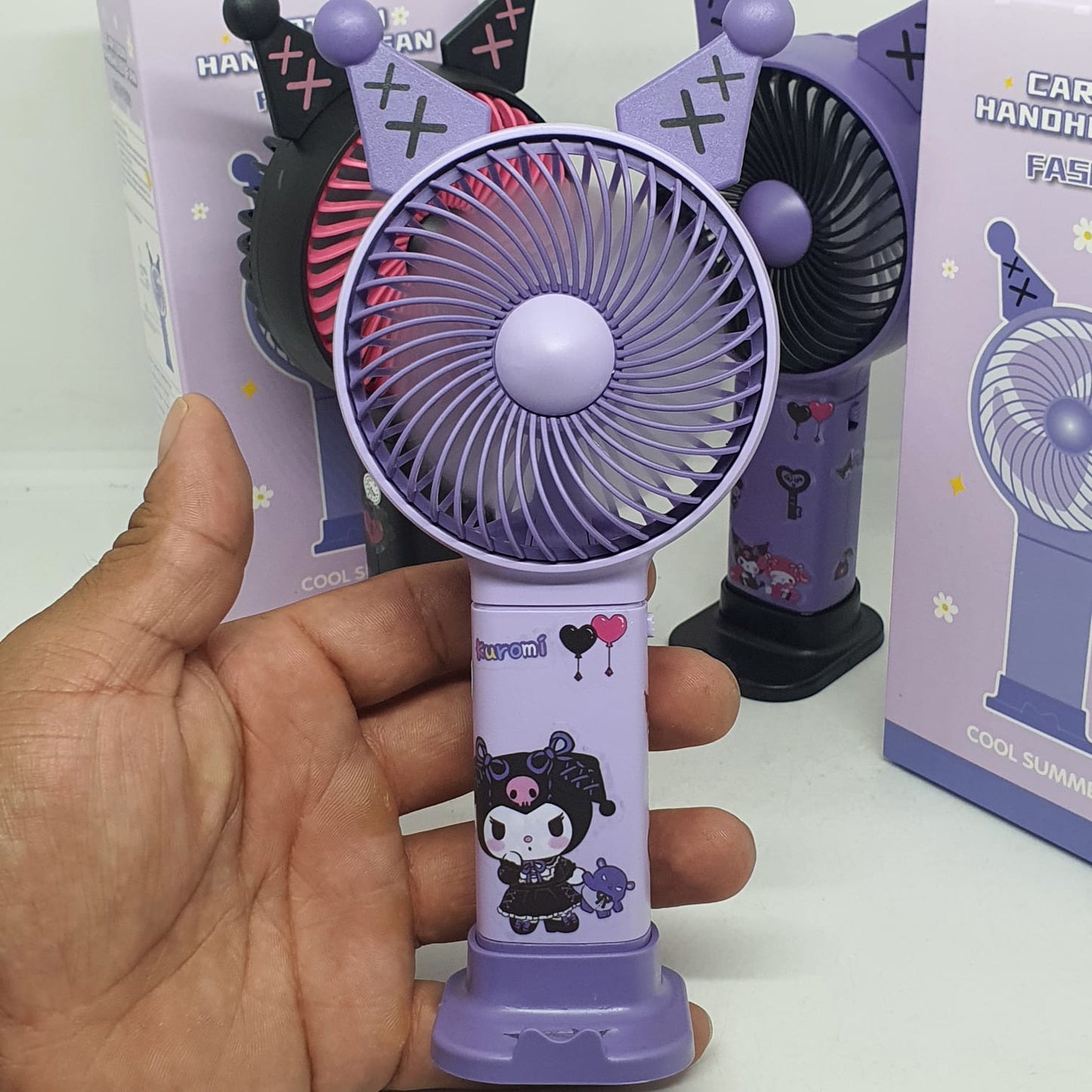 3 VENTILADOR KUROMI DE BOLSILLO CON PEGATINAS [FS4009]